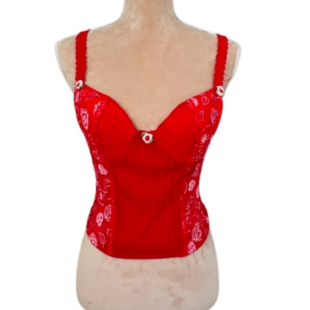 Rampage Y2k Corset Bustier Coquette Rosebud Red Mesh Top Medium